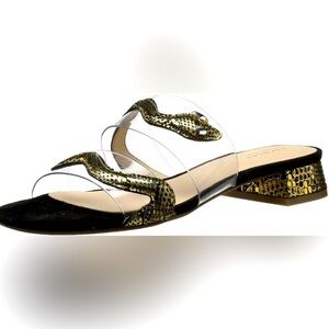 CECELIA - Danica Gold And Black Crystal Eyed Snake Slip On Sandals Size 7